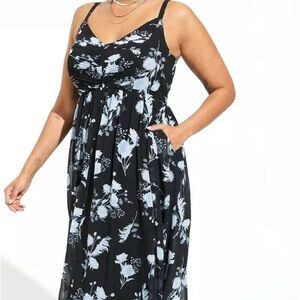 Black Floral Maxi Dress Blue & White 2x 18-20 Great for tall  women
